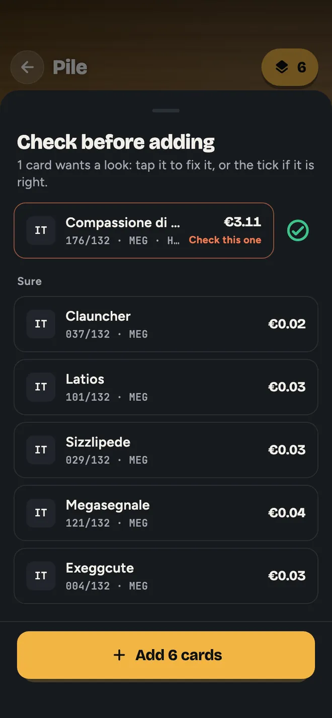 Pilefall: TCG Card Scanner